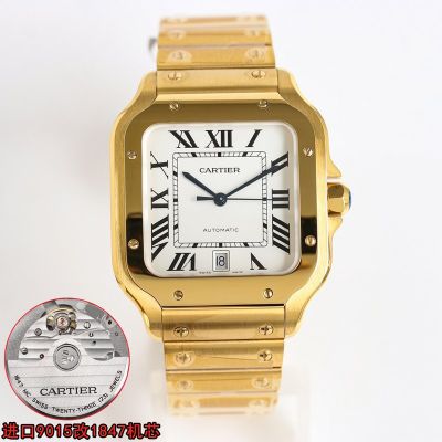 Cartier Santos 41.9*35.1mm 316L Steel 9015 Movement Gold/Rose Gold Bracelet Watch juste un clou cartier imitation